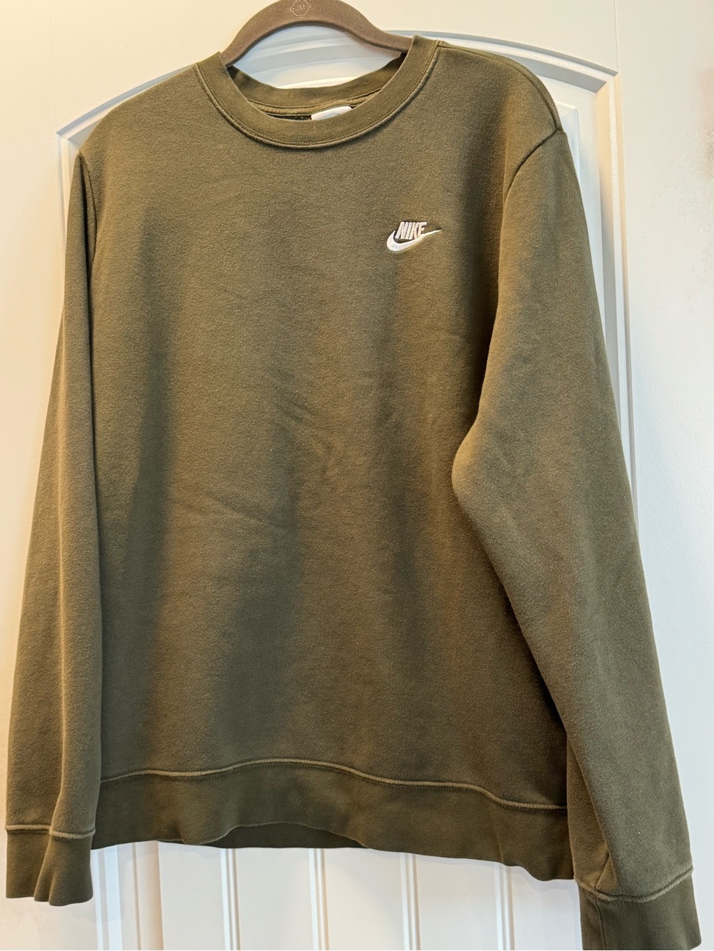 Nike Olive Green Crewneck Sweatshirt with White Swoosh